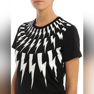 Neil Borret thinderbolt T-shirt made in Italy short sleeves black   cropped sz M